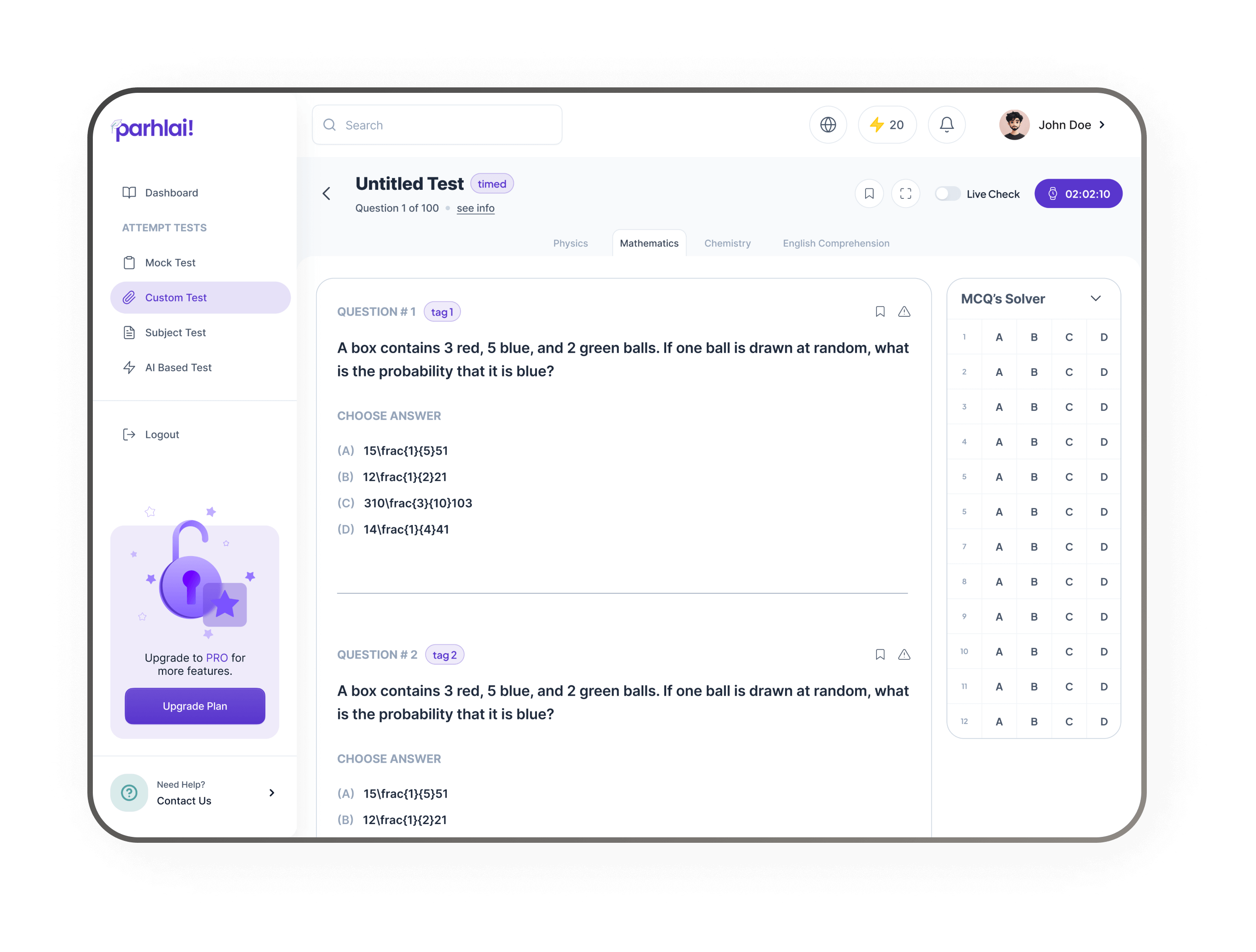 Interactive MCQ Solver Dashboard